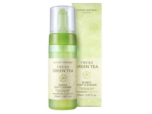 Очищающая пенка с экстрактом зеленого чая  [NATURE REPUBLIC] Fresh Green Tea Bubble Deep Cleanser