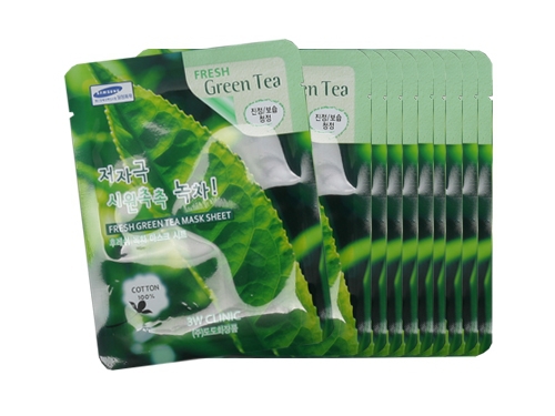 Тканевые маски с экстрактом зеленого чая [3W CLINIC] Fresh Mask Sheet (10 штук)